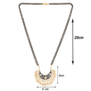 Etnico 18k Gold Plated Traditional Meena Work Pearl Studded Pendant with Black Bead Chain Mangalsutra for Women (D083)
