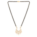 Etnico 18k Gold Plated Traditional Pearl Beads Studded Pendant with Black Bead Chain Mangalsutra for Women (D084W)