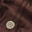 Etnico 18k Gold Plated Traditional Pearl Kundan Studded Pendant with Black Bead Chain Mangalsutra for Women (D085G)