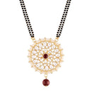 Etnico 18k Gold Plated Traditional Pearl Kundan Studded Pendant with Black Bead Chain Mangalsutra for Women (D085G)
