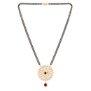 Etnico 18k Gold Plated Traditional Pearl Kundan Studded Pendant with Black Bead Chain Mangalsutra for Women (D085G)