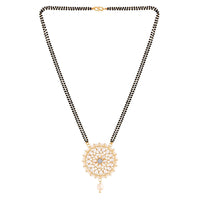 Etnico 18k Gold Plated Traditional Pearl Kundan Studded Pendant with Black Bead Chain Mangalsutra for Women (D085W)