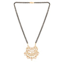 Etnico 18k Gold Plated Traditional Pearl Kundan Studded Pendant with Black Bead Chain Mangalsutra for Women (D086W)