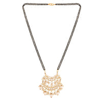 Etnico 18k Gold Plated Traditional Pearl Kundan Studded Pendant with Black Bead Chain Mangalsutra for Women (D086W)