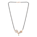 Etnico 18k Rose Gold Plated Traditional Single Line American Diamond Peacock Design Pendant with Black Beads Chain Mangalsutra for Women (D091)