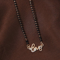 Etnico 18k Rose Gold Plated Traditional Single Line American Diamond Lovers Design Pendant with Black Beads Chain Mangalsutra for Women (D092)