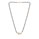 Etnico 18k Rose Gold Plated Traditional Single Line American Diamond Lovers Design Pendant with Black Beads Chain Mangalsutra for Women (D092)