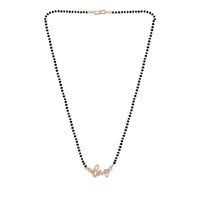 Etnico 18k Rose Gold Plated Traditional Single Line American Diamond Lovers Design Pendant with Black Beads Chain Mangalsutra for Women (D092)