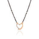 Etnico 18k Rose Gold Plated Traditional Single Line American Diamond Heart Shaped Pendant with Black Beads Chain Mangalsutra for Women (D095)