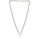 Etnico 18k Rose Gold Plated Traditional Single Line American Diamond Heart Shaped Pendant with Black Beads Chain Mangalsutra for Women (D095)