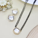 Etnico 18k Gold Plated Traditional American Diamond Pendant with Black Bead Chain Mangalsutra for Women (D096)