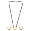 Etnico 18k Gold Plated Traditional American Diamond Pendant with Black Bead Chain Mangalsutra for Women (D096)