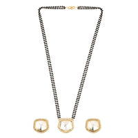 Etnico 18k Gold Plated Traditional American Diamond Pendant with Black Bead Chain Mangalsutra for Women (D096)