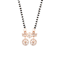 Etnico 18k Rose Gold Plated Traditional Single Line American Diamond Pendant with Black Bead Chain Mangalsutra for Women (D097)