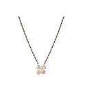 Etnico 18k Rose Gold Plated Traditional Single Line American Diamond Pendant with Black Bead Chain Mangalsutra for Women (D097)