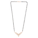 Etnico 18k Rose Gold Plated Traditional Single Line American Diamond Pendant with Black Bead Chain Mangalsutra for Women (D098)