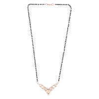 Etnico 18k Rose Gold Plated Traditional Single Line American Diamond Pendant with Black Bead Chain Mangalsutra for Women (D098)