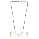 Etnico 18k Rose Gold Plated Traditional Single Line American Diamond Pendant with Black Bead Chain Mangalsutra for Women (D099)