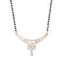 Etnico 18k Rose Gold Plated Traditional Single Line American Diamond Pendant with Black Bead Chain Mangalsutra for Women (D099)