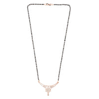 Etnico 18k Rose Gold Plated Traditional Single Line American Diamond Pendant with Black Bead Chain Mangalsutra for Women (D099)