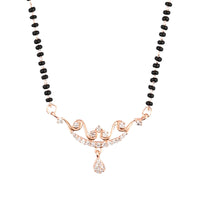 Etnico 18k Rose Gold Plated Traditional Single Line American Diamond Pendant with Black Bead Chain Mangalsutra for Women (D101)