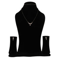 Etnico 18k Rose Gold Plated Traditional Single Line American Diamond Pendant with Black Bead Chain Mangalsutra for Women (D102)