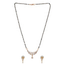 Etnico 18k Rose Gold Plated Traditional Single Line American Diamond Pendant with Black Bead Chain Mangalsutra for Women (D102)