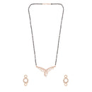 Etnico 18k Rose Gold Plated Traditional Single Line American Diamond Pendant with Black Bead Chain Mangalsutra for Women (D103)