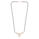 Etnico 18k Rose Gold Plated Traditional Single Line American Diamond Pendant with Black Bead Chain Mangalsutra for Women (D103)