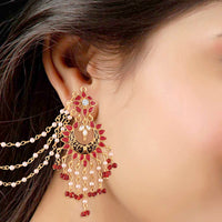Etnico Traditional Gold Plated Enamel/Meena Work Earrings Glided With Faux Stones & Pearls With Hair Chain For Women/Girls (E2444M)