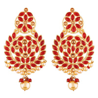 Etnico Traditional Gold Plated Chandbali Earrings Encased With Faux Kundans For Women/Girls (E2460R)