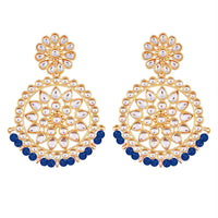 Etnico 18K Gold Plated Chandbali Earrings Glided With Kundans For Women/Girls (E2462Bl)