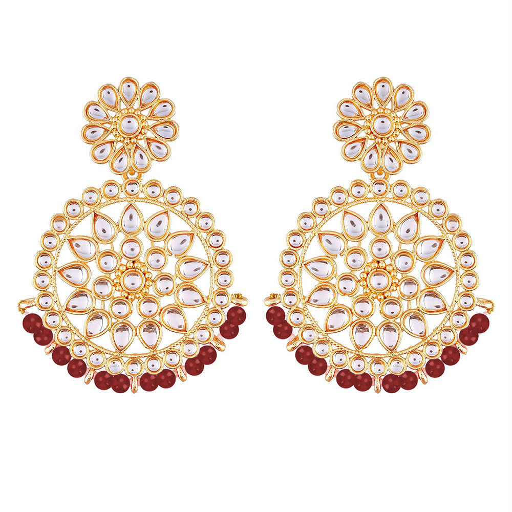 Etnico 18K Gold Plated Chandbali Earrings Glided With Kundans For Women/Girls (E2462R)