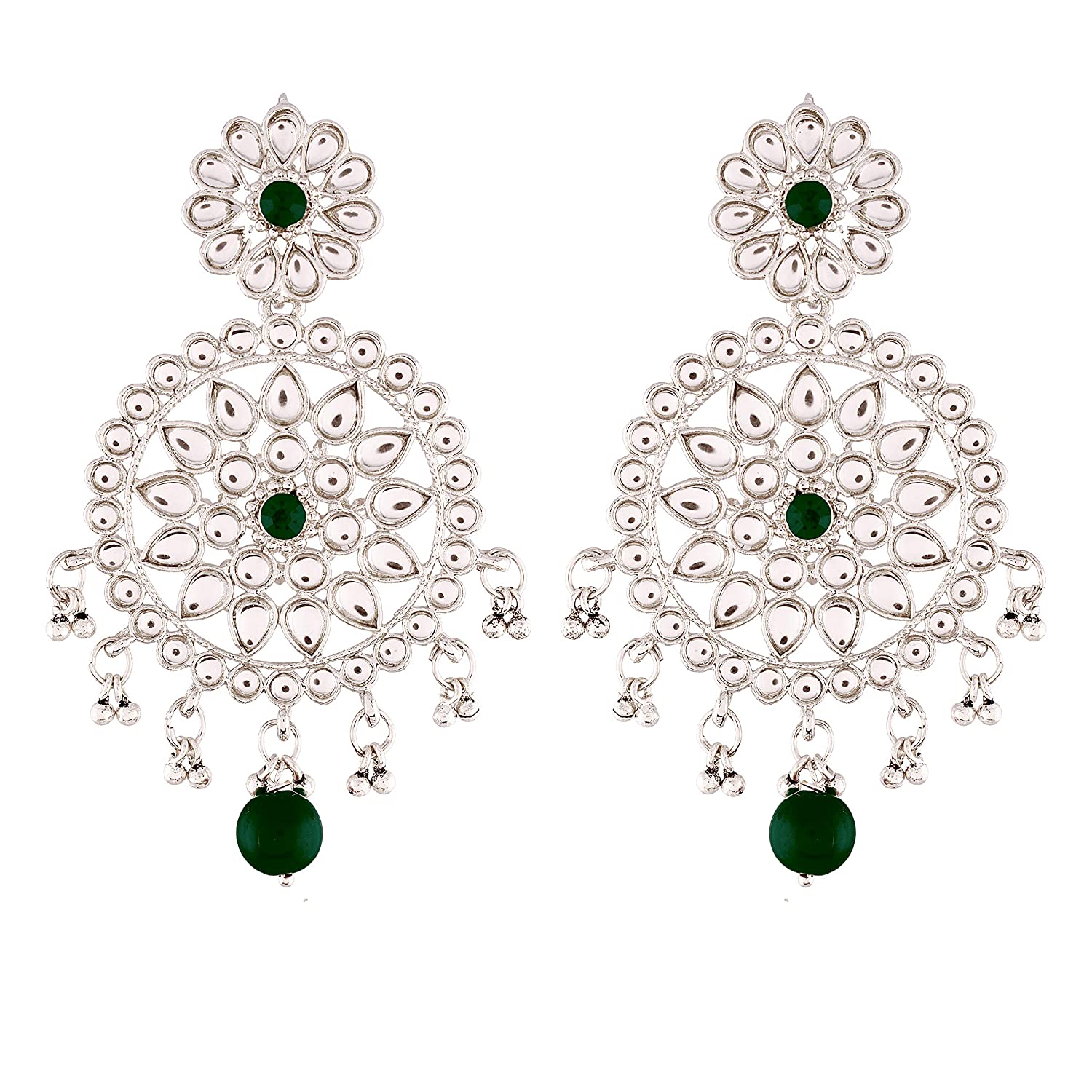 Etnico 18k Rhodium Plated Chandbali Earrings Glided With Kundans For Women/Girls (E2462ZG)