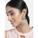 Etnico 18K Gold Plated Intricately Designed Traditional Earrings with Hair Chain Encased With Kundans & Pearls (E2463B)