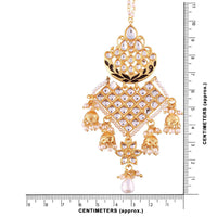 Etnico 18K Gold Plated Intricately Designed Traditional Earrings with Hair Chain Encased With Kundans & Pearls (E2463B)