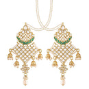 Etnico 18K Gold Plated Intricately Designed Traditional Earrings with Hair Chain Encased With Kundans & Pearls (E2463G)