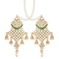Etnico 18K Gold Plated Intricately Designed Traditional Earrings with Hair Chain Encased With Kundans & Pearls (E2463G)