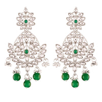 Etnico Traditional Silver Plated Chandbali Earrings Encased With Faux Kundans For Women/Girls (E2465ZG)