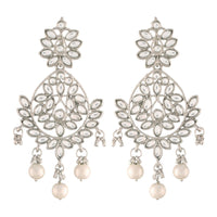 Etnico 18k Rhodium Plated Chandbali Earrings Encased With Faux Kundans For Women/Girls (E2465ZW)