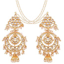 Etnico 18K Gold Plated Intricately Designed Traditional Earrings with Hair Chain Encased With Kundans & Pearls (E2466W)