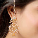 Etnico 18K Gold Plated Intricately Designed Traditional Earrings with Hair Chain Encased With Kundans & Pearls (E2466W)