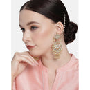 Etnico 18K Gold Plated Intricately Designed Traditional Earrings with Hair Chain Encased With Kundans & Pearls (E2466W)