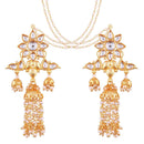 Etnico 18K Gold Plated Intricately Designed Traditional Earrings with Hair Chain Encased With Kundans & Pearls (E2467W)