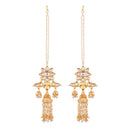Etnico 18K Gold Plated Intricately Designed Traditional Earrings with Hair Chain Encased With Kundans & Pearls (E2467W)