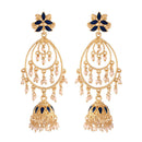 Etnico 18k Gold Plated Traditional Handcrafted Blue Meenakari Pearl Studded Dangler Jhumki Earrings for Women (E2471Bl)