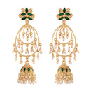 Etnico 18k Gold Plated Traditional Handcrafted Green Meenakari Pearl Studded Dangler Jhumki Earrings for Women (E2471G)