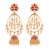 Etnico 18k Gold Plated Traditional Handcrafted Meenakari Pearl Studded Dangle Jhumki Earrings for Women (E2471Q)