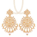 Etnico Traditional Gold Plated Big Earrings Encased With Faux Kundans & Attached With Hair Chain for Women/Girls (E2497W)
