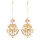 Etnico Traditional Gold Plated Big Earrings Encased With Faux Kundans & Attached With Hair Chain for Women/Girls (E2497W)